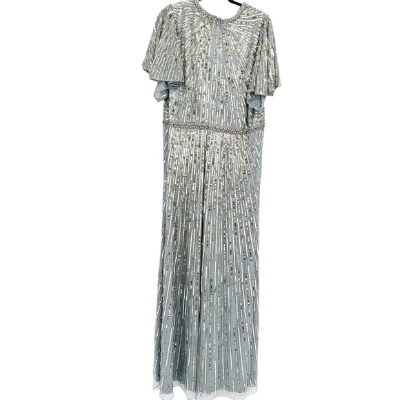 Mac Duggal Embellished V Neck Butterfly Sleeve Column Gown Platinum Size 18 NWT - Picture 10 of 12